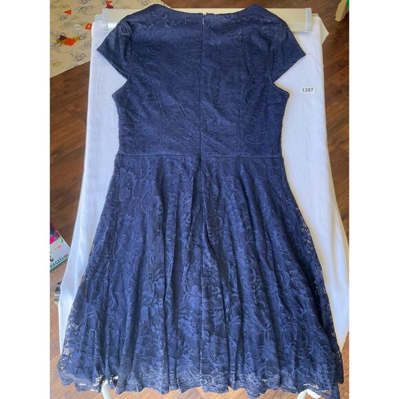 Muadress Women’s Short Sleeve Screw Neck Knee Length Lace Dress size 2XL, Blue - Picture 10 of 10